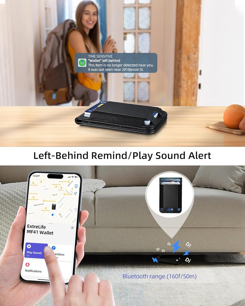 ExtreLife محفظة MagSafe مع تطبيق Apple Find My، حاملة بطاقات 8، قاعدة قابلة للتعديل، محفظة مغناطيسية لهواتف iPhone 17/16/15/14/13/12، حجب RFID، سوداء - Image 3